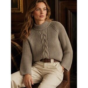 RD Style Taupe Silvery Tan Cozy Knit Sweater Size Medium Mock Neck